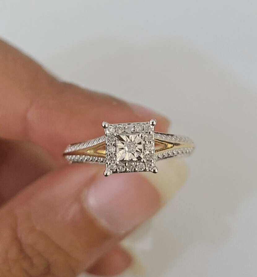 Real 10k Diamond Ladies Ring Yellow Gold Women Casual Genuine Wedding - GoldenlinQ